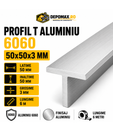 Profil T aluminiu 50 x 50 x 3 mm, 6 metri